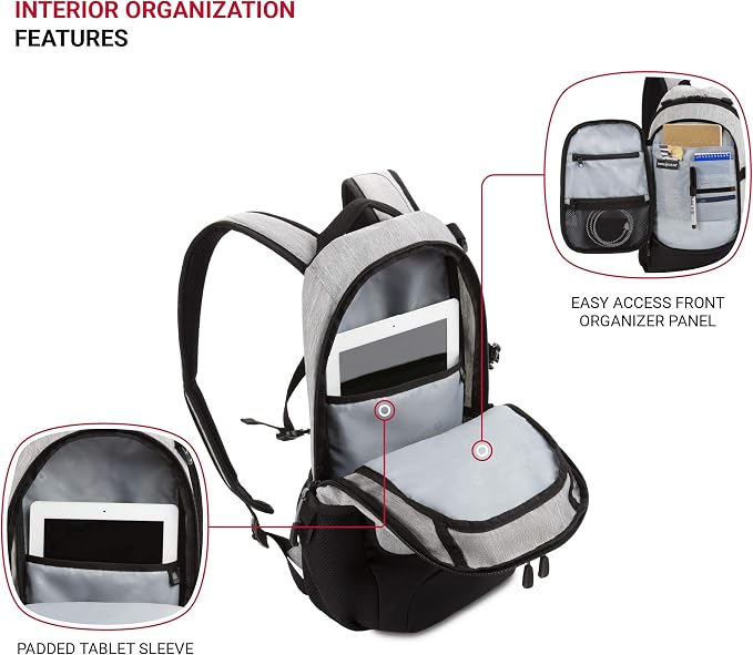 SwissGear 3598 Backpack, Narrow Daypack, Light Grey/Heather - Image 4