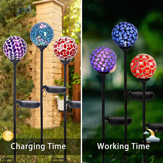 VCUTEKA Solar Garden Decorative Lights Outdoor, Mosaic Solar Light Waterproof - Image 3