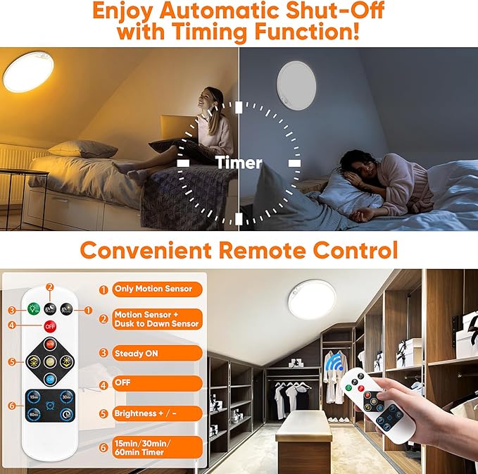 2-Pack 12" Larger 10000mAh Rechargeable Motion Sensor Ceiling Light - Image 8