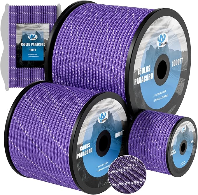 750Ib Reflective Paracord Rope, 4mm 11 Strand Parachute Spool Cord by Aystkniet