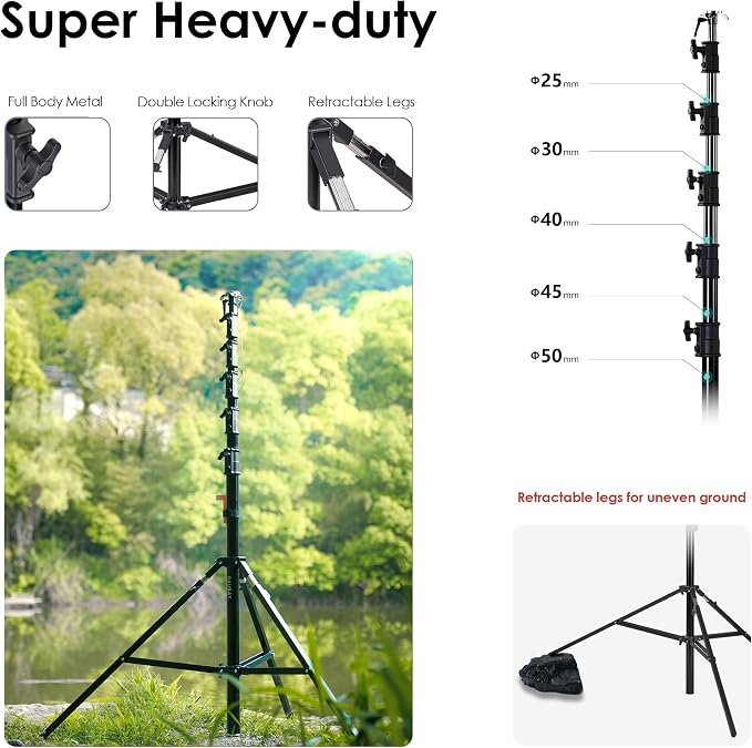 RAUBAY 24' Tall Tripod Stand, Extreme Tall Heavy Duty Sports Camera Video Tripod - Image 5