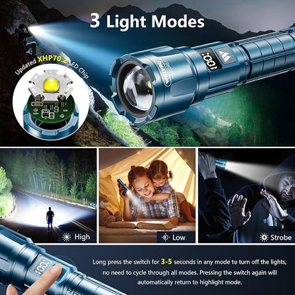 WdtPro LED Rechargeable Flashlight 2 Pack, Super Bright Zoomable 6000 Lumens - Image 3