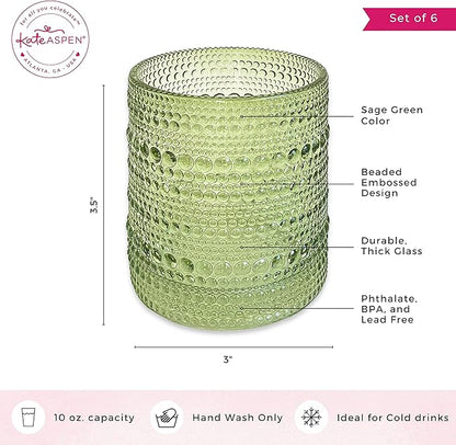 Kate Aspen Sage Green Hobnail Beaded Drinking Glasses Set of 6-10 oz Vintage - Image 6