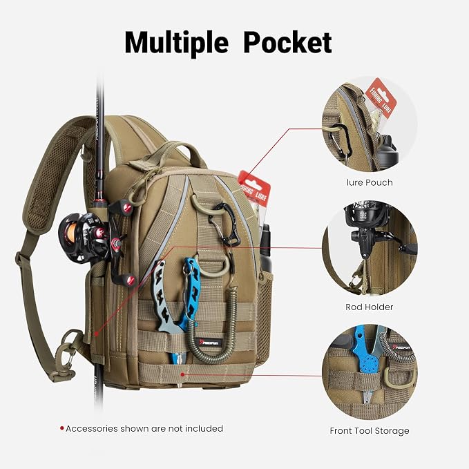Piscifun Fishing Backpack with Rod Holder, Lightweight Sling Bag Storge Gear - Image 3