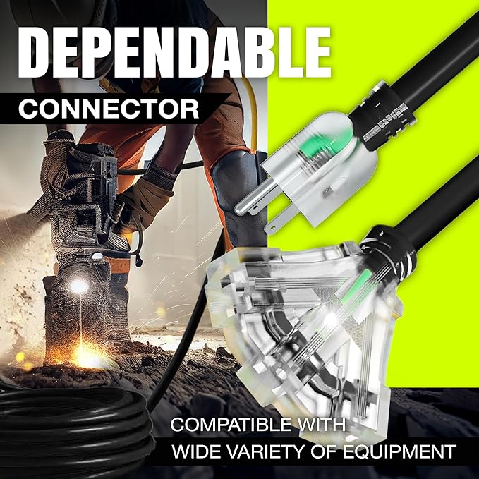 100ft Outdoor/Indoor Extension Cord 3-Outlet 12/3 Gauge Extra Heavy Duty 3 - Image 4