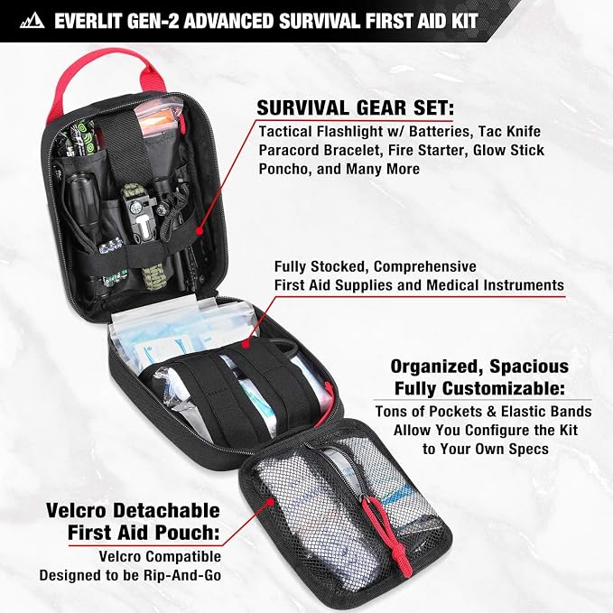 Everlit Survival Upgraded Survival First Aid Kit Emergency Gear Trauma Kit - Image 2