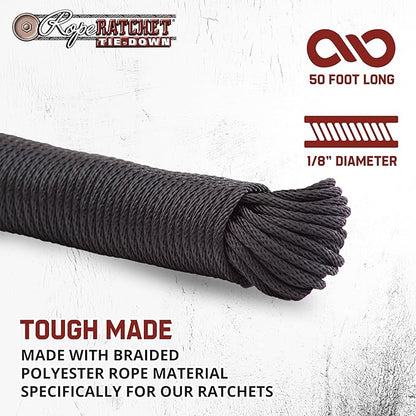 Rope Ratchet 3/16" 50 ft Braided Polypropylene Utility Cord, Weather Resistant - Image 2