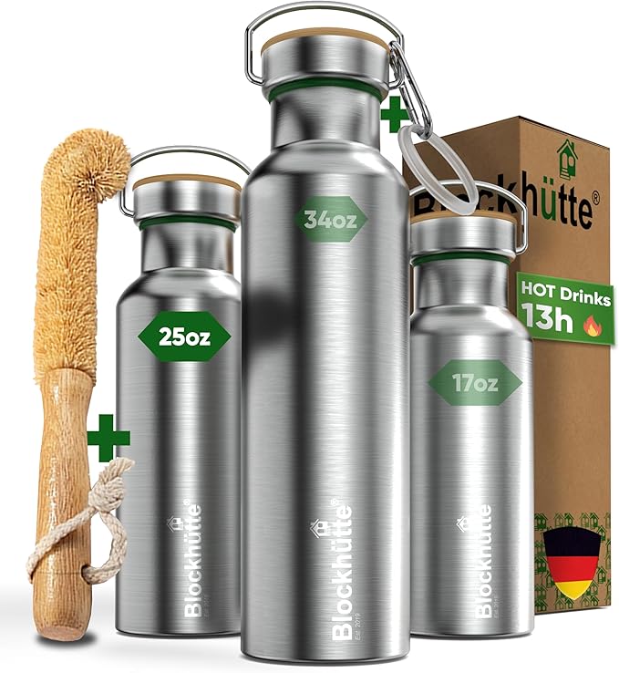 Blockhütte Vacuum Insulated Stainless Steel Water Bottle - 25 oz I Wide Mouth by Blockhuette