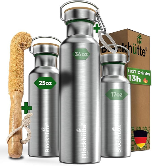 Blockhütte Vacuum Insulated Stainless Steel Water Bottle - 25 oz I Wide Mouth by Blockhuette