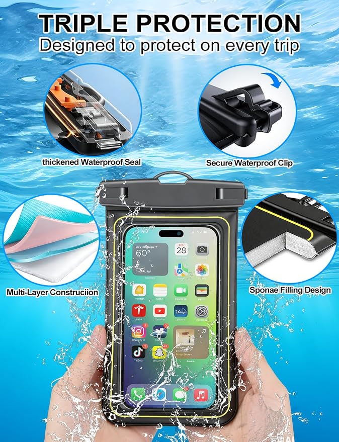 Famoby 4 Pack IP68 Waterproof Phone Pouch Adjustable Neck Lanyard Dry Bag - Image 4