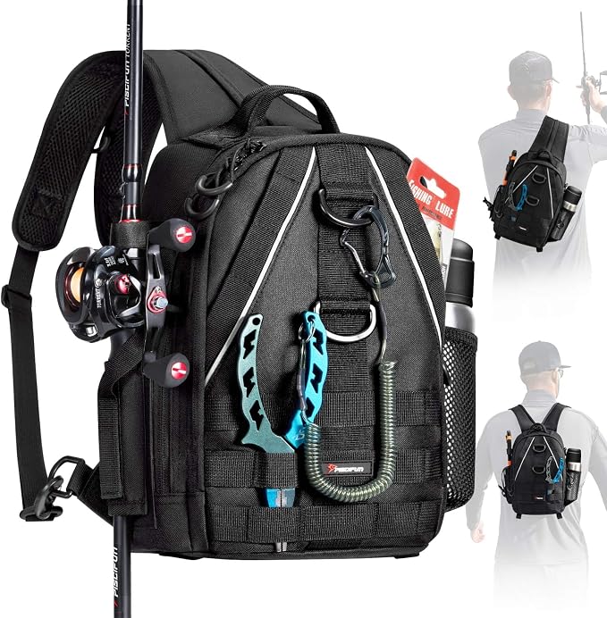 Piscifun Fishing Backpack with Rod Holder, Lightweight Sling Bag Storge Gear by Piscifun