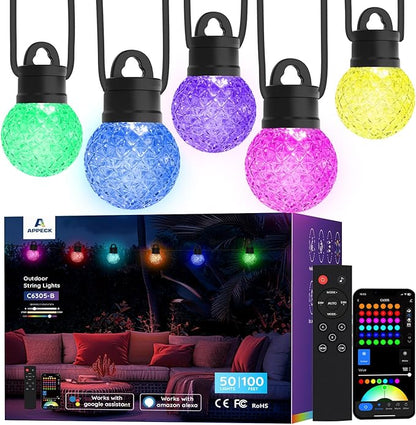 APPECK Outdoor String Lights 100ft, RGBW Color Changing Patio Lights by APPECK