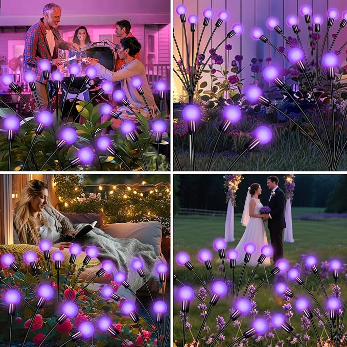 ZFNN Solar Garden Lights Outdoor, 4 Pack Firefly Swaying Lights Purple - Image 6