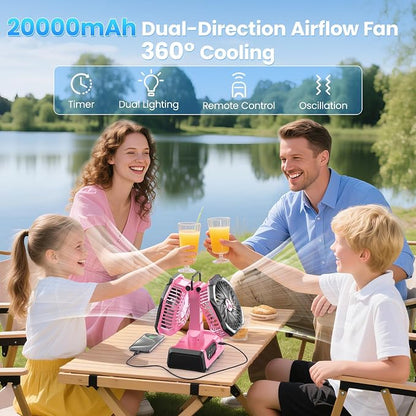 Dual Head Portable Rechargeable Fan 20000mAh Battery Powered Camping Fan - Image 2