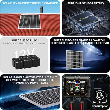 SOLPERK Solar Panel Kit 50W 12V, Waterproof Solar Battery Trickle Charger - Image 2