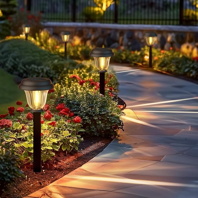 DERAYSION 8 Pack Solar Lights Outdoor, Stainless Steel Glass Solar Pathway - Image 2