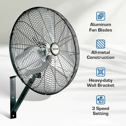 Hurricane Pro Commercial Grade Oscillating Metal Wall Mount Fan w/ 3 Speeds - Image 2