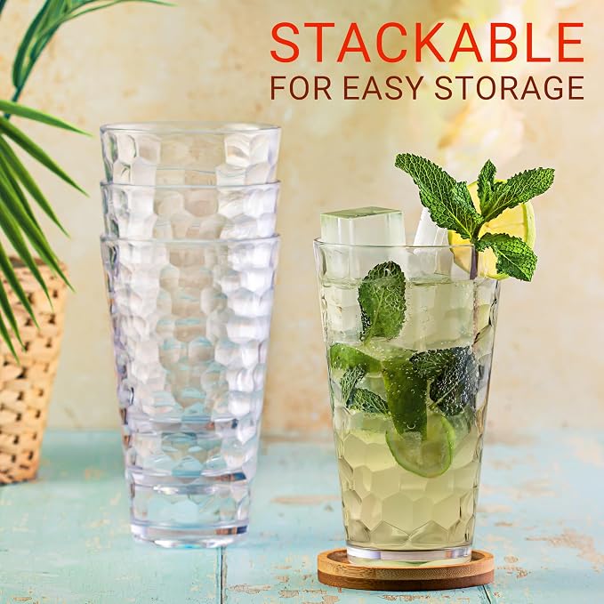 Bravario Hammered Plastic Drinking High Tumbler, Dishwasher-Safe Premium - Image 3
