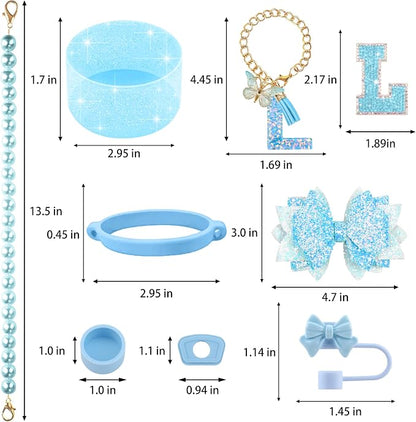 9PCS Blue for Stanley Cup Accessories Set Bling Initials Bow Charms for Stanley - Image 3