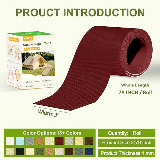 Besezx Canvas Repair Tape, Outdoor Gear Patch, 3x79 Inches, Waterproof - Image 2