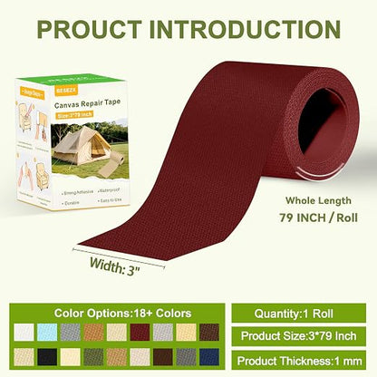 Besezx Canvas Repair Tape, Outdoor Gear Patch, 3x79 Inches, Waterproof - Image 2
