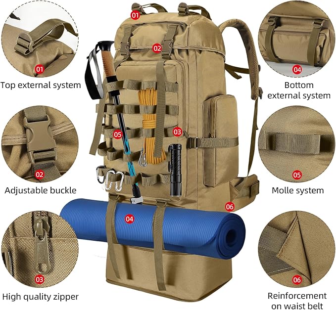 70L/100L Camping Hiking Backpack - Image 4