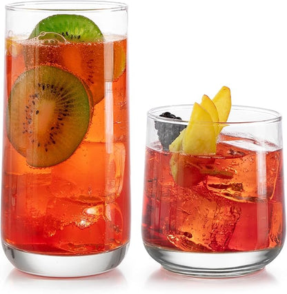 Libbey Ascent Tumbler and Rocks Drinking Glasses Set of 16, Glass Drinking by Libbey
