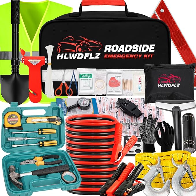 Emergency Car Kit with Jumper Cables & Snow Shovel, Winter Roadside Assistance by HLWDFLZ