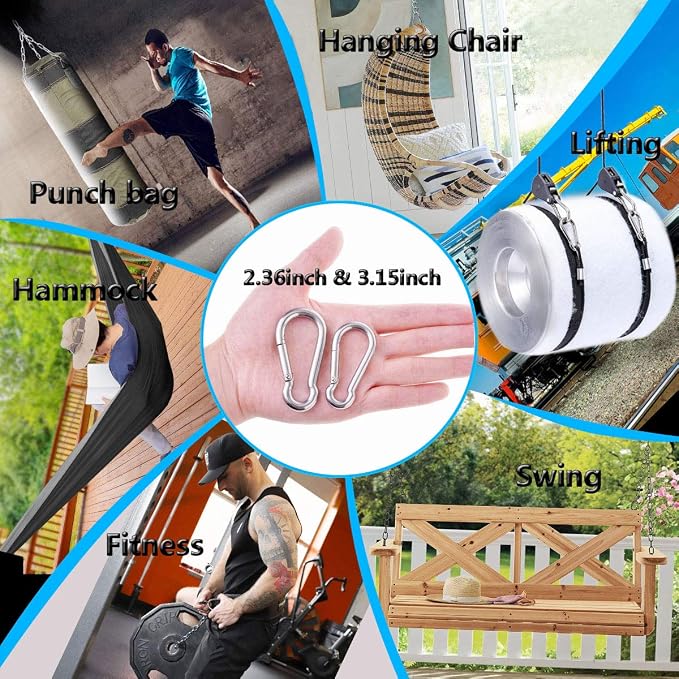 Spring Snap Hooks, 304 Stainless Steel Metal Clip Heavy Duty Rope Connector - Image 4