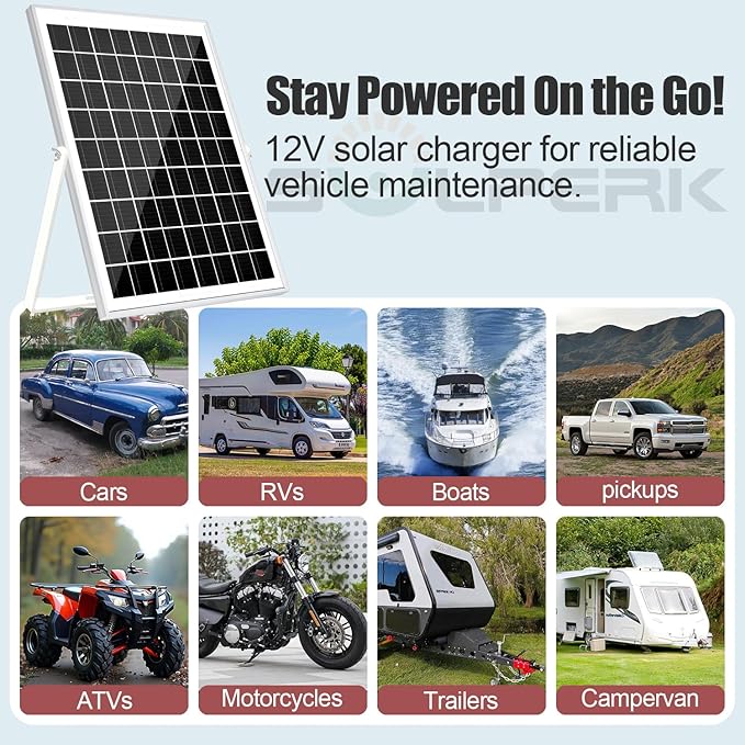 SOLPERK Solar Panel Kit 10W 12V, Waterproof Solar Battery Trickle Charger - Image 5