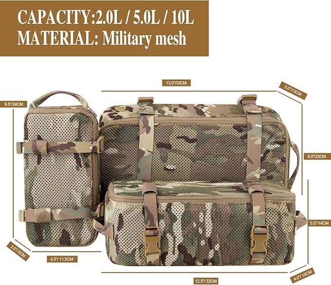 PETAC GEAR 3 PCS Tactical Modular Packing Cubes, Large Capacity Mesh Storage Bag - Image 3