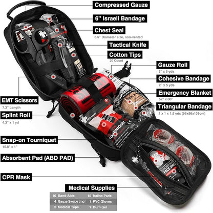 Survival First Aid Kit with Israeli Bandage, Chest Seal, Tourniquet, Tactical - Image 3