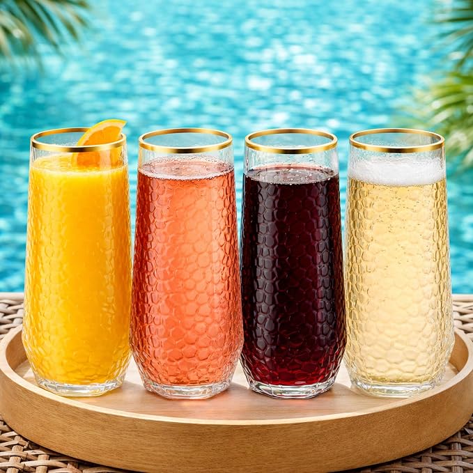 48 Pack Ribbed Stemless Champagne Flutes Gold Rim – 24 9oz Mimosa Glasses & 24 - Image 5