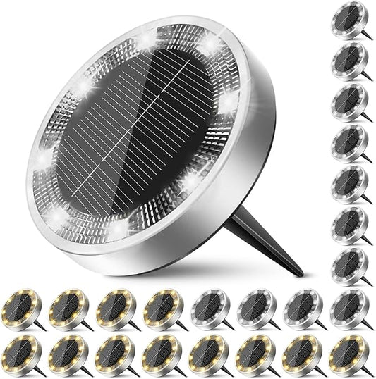 Peasur Solar Ground Lights Outdoor, 24 Pack Flat Solar Powered Disc Lights by Peasur