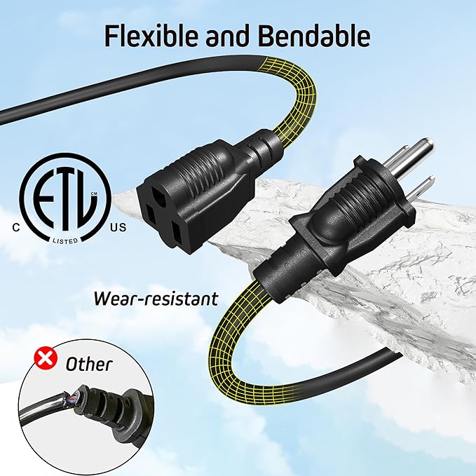 Eversimpleinc Black 1 to 3 Splitter Extension Cord, 3 Prong Plug - Image 6