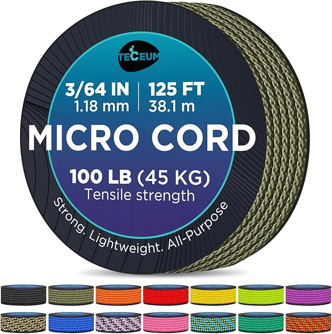 TECEUM Micro Paracord – 1.18 mm X 125 ft – Micro Utility Cord – Thin Braided by TECEUM