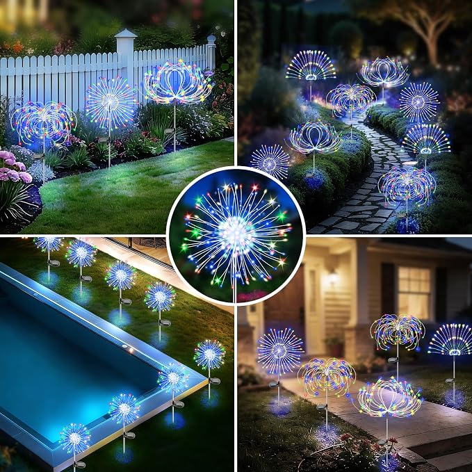 Solar Garden Lights Outdoor, 2 Pack 120 LED Twinkling Firework Lights Decorative - Image 5