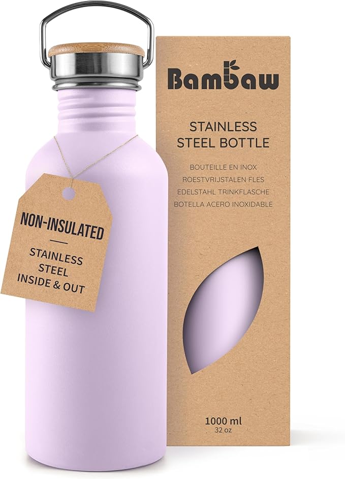Bambaw Stainless Steel Water Bottle, 1 Litre Non-Insulated Stainless Steel by Bambaw