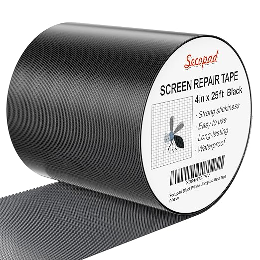 Secopad Black Window Screen Repair Tape, 4IN X 25FT Screen Repair Kit by Secopad