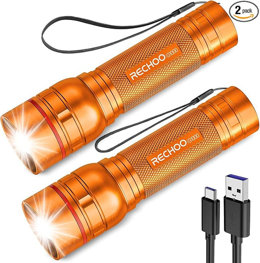 Rechargeable Flashlights High Lumens, G1000 Super Bright Flash Light 2 Pack by RECHOO
