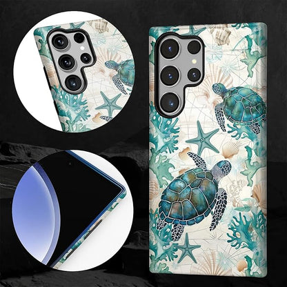 for Samsung Galaxy S23 Ultra Case, HL2 Ocean Sea Turtle Nautical Map Hybrid 2 - Image 4