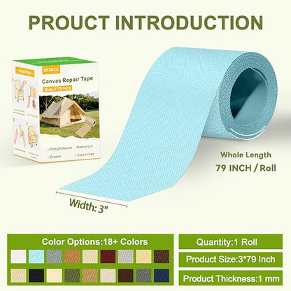 Besezx Canvas Repair Tape, Outdoor Gear Patch, 3x79 Inches, Waterproof - Image 2