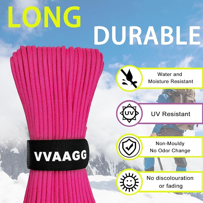 VVAAGG 1000 Paracord Rope 100FT Parachute Cord 4mm 12 Strand Nylon Rope - Image 4