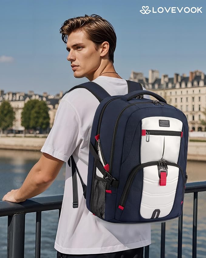 LOVEVOOK 17 inch Blue&White Travel Laptop Backpack - Image 8