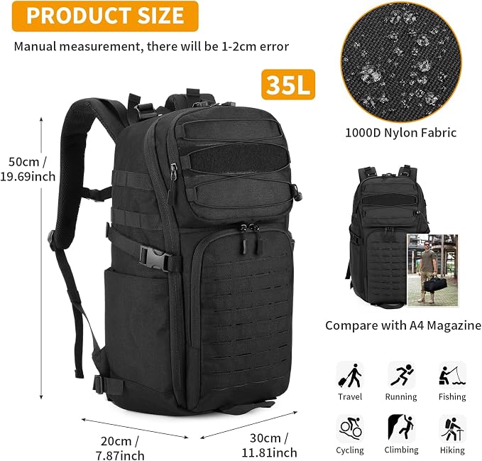 HUNTVP Tactical Backpack for Men 35L Military Backpack MOLLE 1000D Army Daypack - Image 4