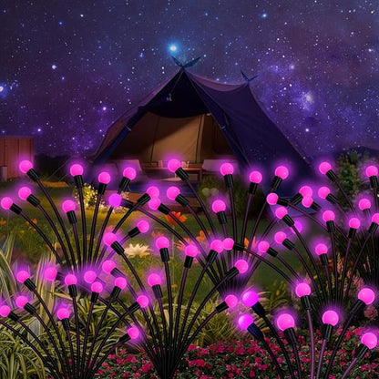 Kohlrabi Solar Garden Lights Outdoor, 6 Pack 48 LED Pink Firefly Lights - Image 6