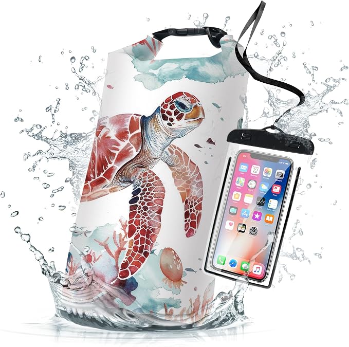 Waterproof Dry Bag, Sea Turtle Jellyfish Coral Red Small Waterproof Backpack by Cliduli