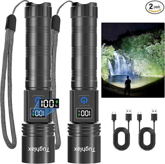 LED Rechargeable Flashlights 9900 High Lumens 2Pack, Super Bright Flashlight by Tughlax