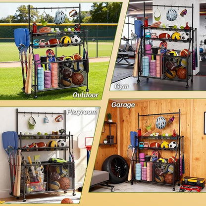 Large Sports Organizer for Garage, Ball Storage Rack Garage Sports Equipment - Image 9