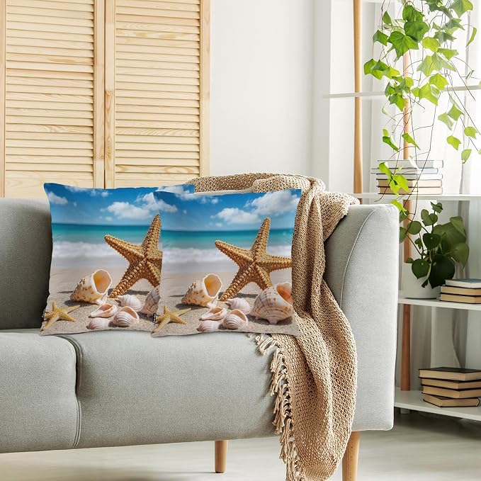 Swono Starfish Decorative Throw Pillow Cushion Covers, Ocean Beach Starfish - Image 2